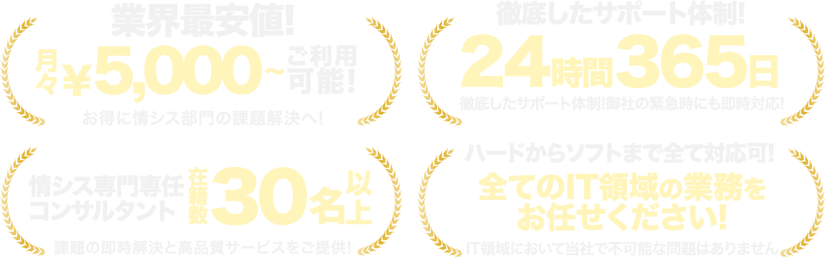 業界最安値! 徹底したサポート体制! 全てのIT領域の業務をお任せください!